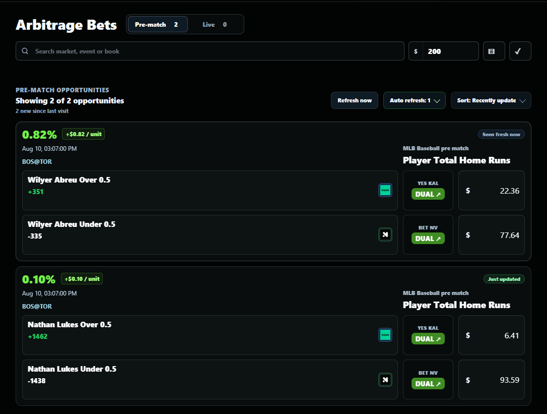 LPArbVantage arbitrage betting dashboard